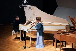 ピリオド楽器とモダンのオーボエの共演。写真で川口が演奏するのはフレンチ・モデルのチェンバロ（Ｃ）平舘平/東京・春・音楽祭2024